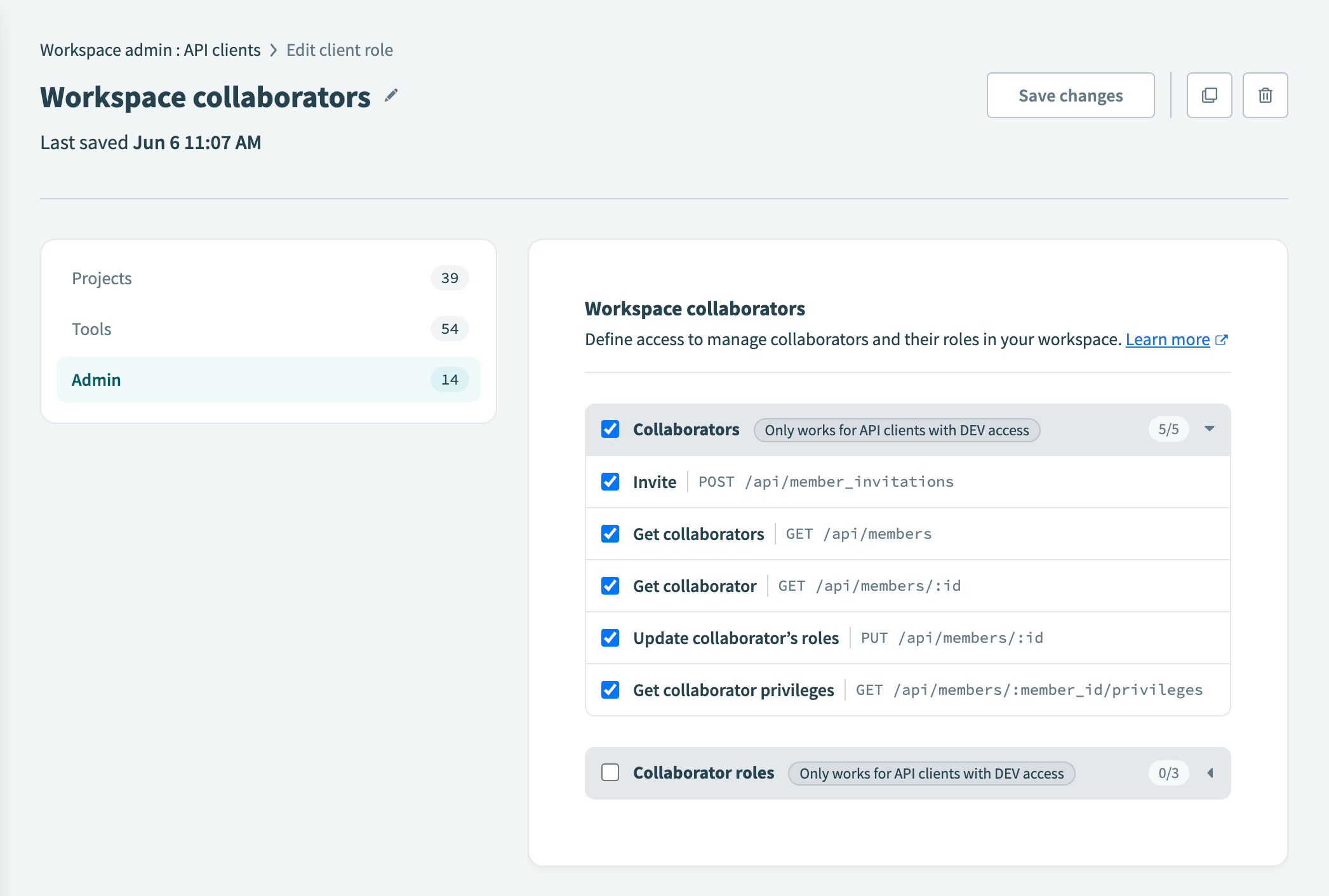 Workspace collaborators permission