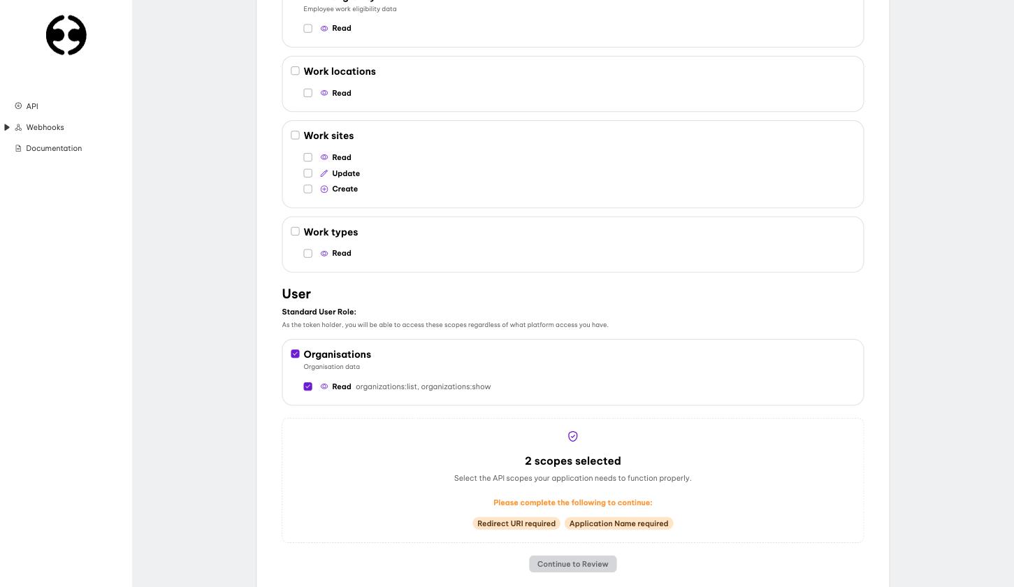 User section Organisations group with the Read permission checked