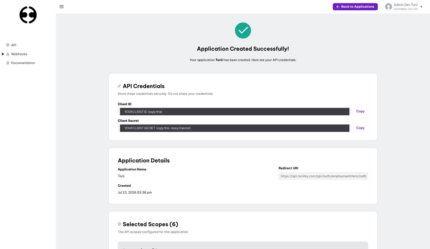 Application created screen showing where the Client ID and Client Secret appear